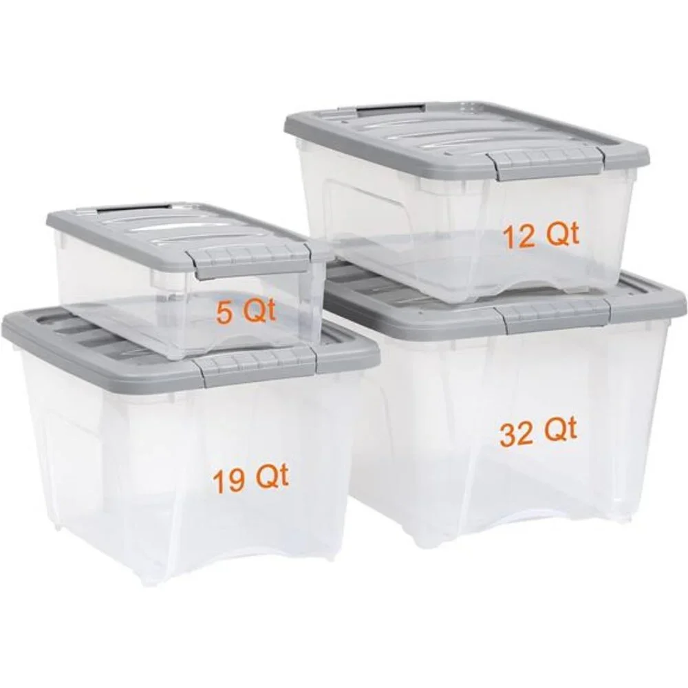 Plastic Storage Containers with Secure Latching Lids, Stackable
